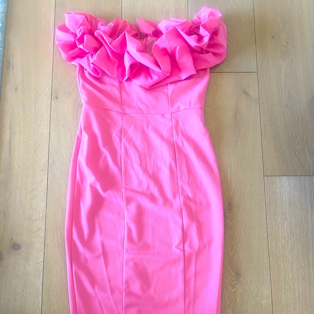 Pink off shoulder ruffle dress